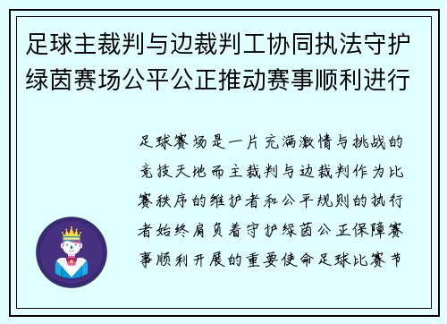 足球主裁判与边裁判工协同执法守护绿茵赛场公平公正推动赛事顺利进行